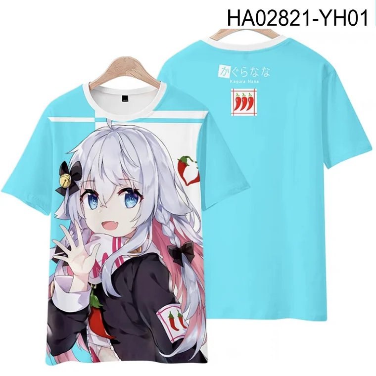 VTuber Kagura Nana kaos cetak 3D Fashion musim panas leher bulat lengan pendek populer Streetwear ukuran besar