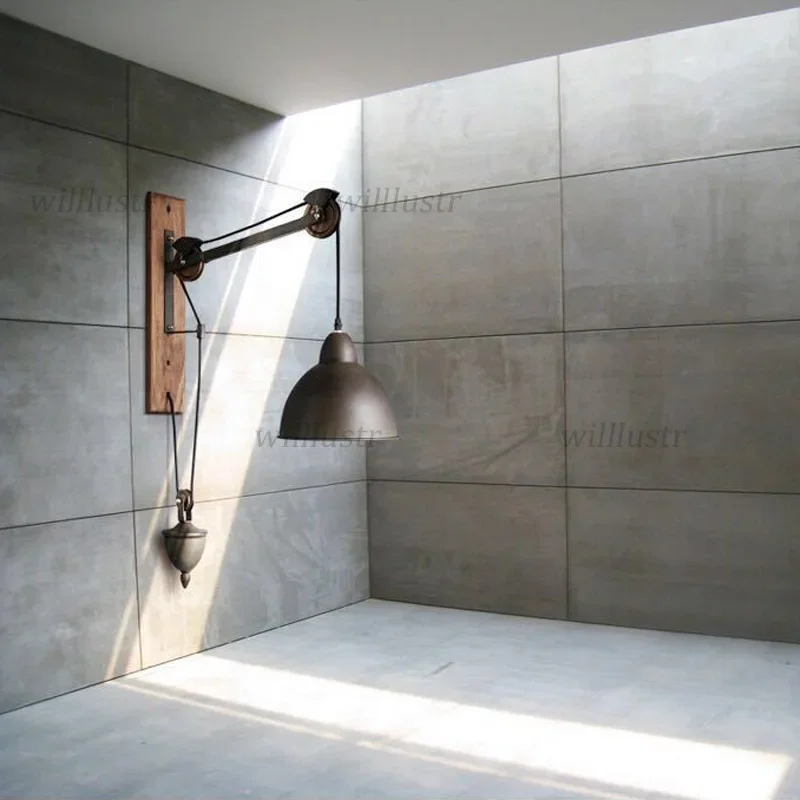 Nostalgic Long Arm Metal Wall Lamp Retro Industrial Iron Creative Rope Wood Sconce Hotel Bar Store Loft Living Bedroom Lighting