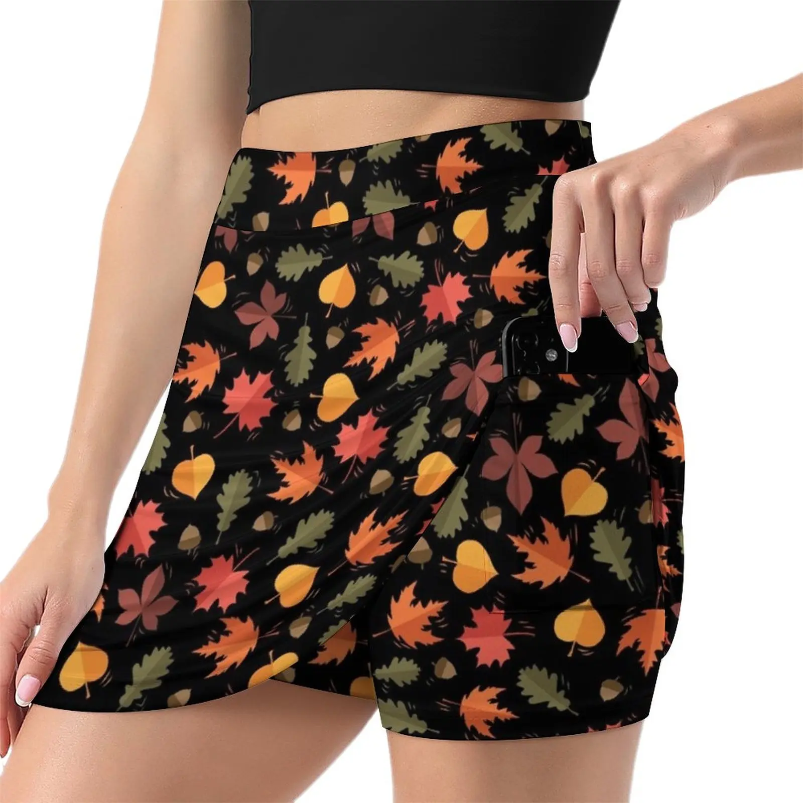 Autumn Leaves Pattern Black Background Light proof trouser skirt new in dresses sexy skirt Sexy mini skirt