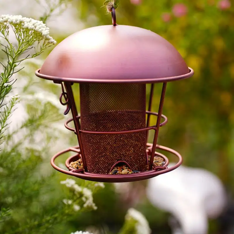 

No Squirrel Bird Feeder Bird Feeder For Outside 4 Ports Round Roof Outdoor Decoration For Balcony Garden Backyard Yard Use