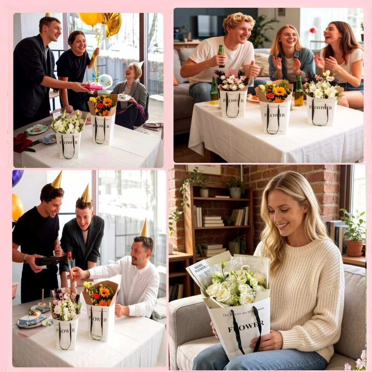 5 Stück/10 Stück Weiße Trapezförmige Blumenstrauß-Verpackungen aus Karton, Elegante Geschenktüten für Hochzeiten, Valentinstag und Abschlussfeiern für Rosen – Detail 10