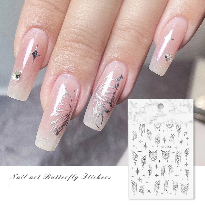 

Gold Silver Aurora Butterfly New Bronzing High Quality Adhesive Gilded Nail Stickers Nail Art Decorations Nail Decals Design