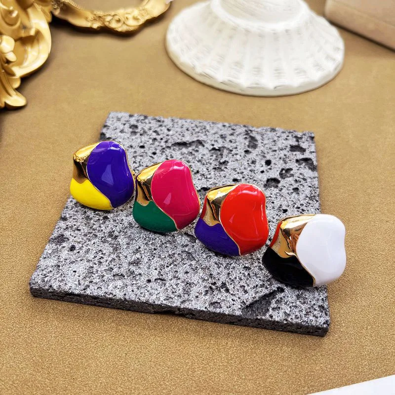 Enamel Finger Rings Splicing Metal Alloy Adjustable Party Jewellery Trendy Accessories