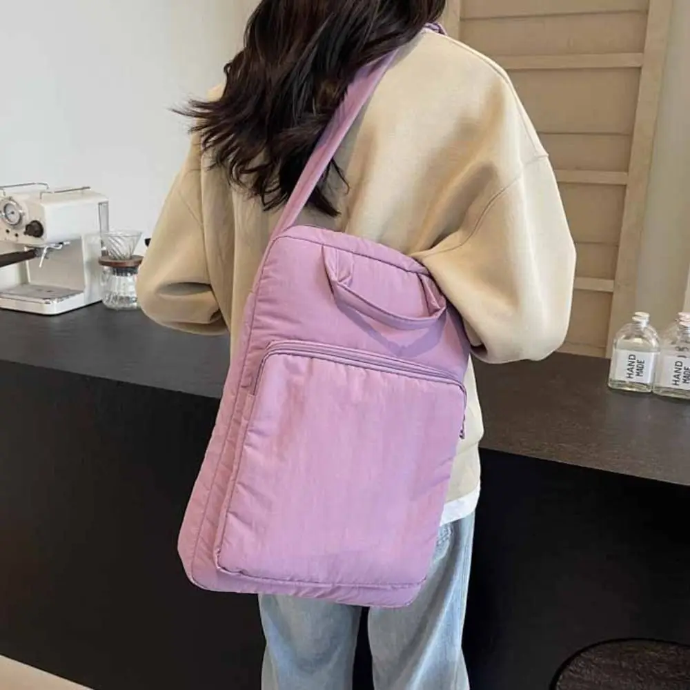

Large Capacity Nylon Laptop Bag Shoulder Bag Solid Color Office Document Tote Bag Crossbody Bag Handbag Zipper Computer Bag