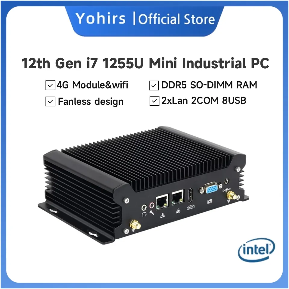 intel core i7 1255u i5 1235u Fanless Industrial Mini PC DDR5 2COM 2LAN 8USB SIM 4G LTE Windows IOT Linux Embedded Mini computer