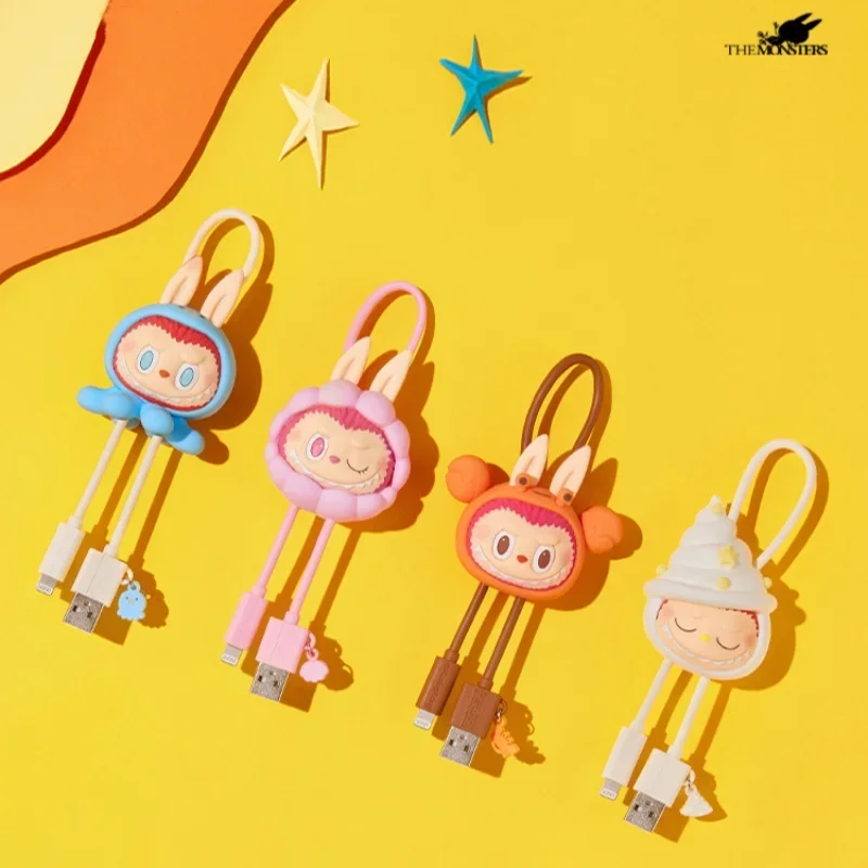 Genuine Anime Figure Labubu Series Data Line The Monsters Drunk Love At The Beach 30cm Mobile Data Cable Labubu Birthday Gift