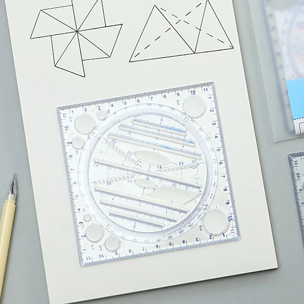 Multi functional drawing ruler, student mathematical function, graphic ruler, geometric drawing template ruler, protractor tool