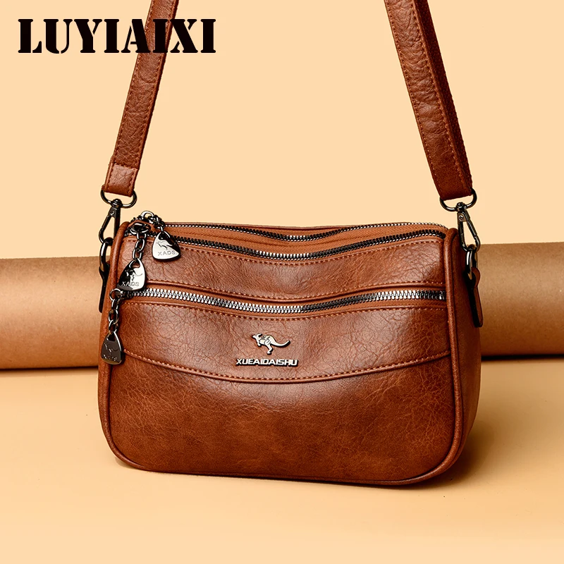

Women's Vintage Elegant HandBags Fashion Solid Color PU Leather Shoulder Bag Luxury Brand Multi Pockets Crossbody Bags for Daily