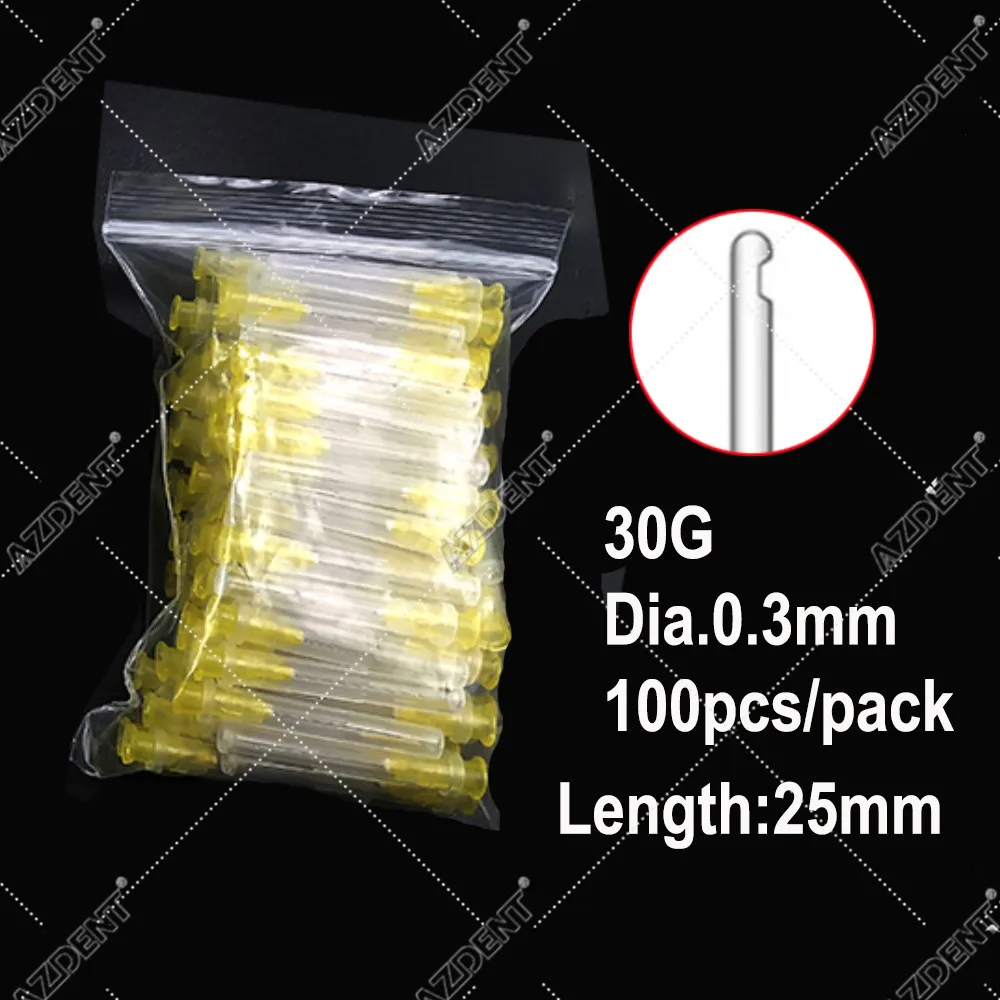 AG-Ponta da agulha de irrigação Dental Endo, agulha de irrigação lateral do canal radicular, 0,3mm, 0,4mm, 0,5mm de diâmetro, 100pcs por saco