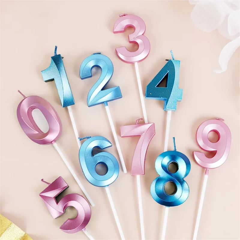 Birthday Digital Cake Candle Opera House Candles Golden Pink Blue Diamond Number Birthday Party Candles Creative Decoration