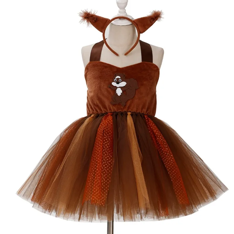 Children\'s Day Costume Children\'s Squirrel Dress Animal Cute Dress Children\'s Day Performance Costume Role Play Tutu Dress 1-12Y