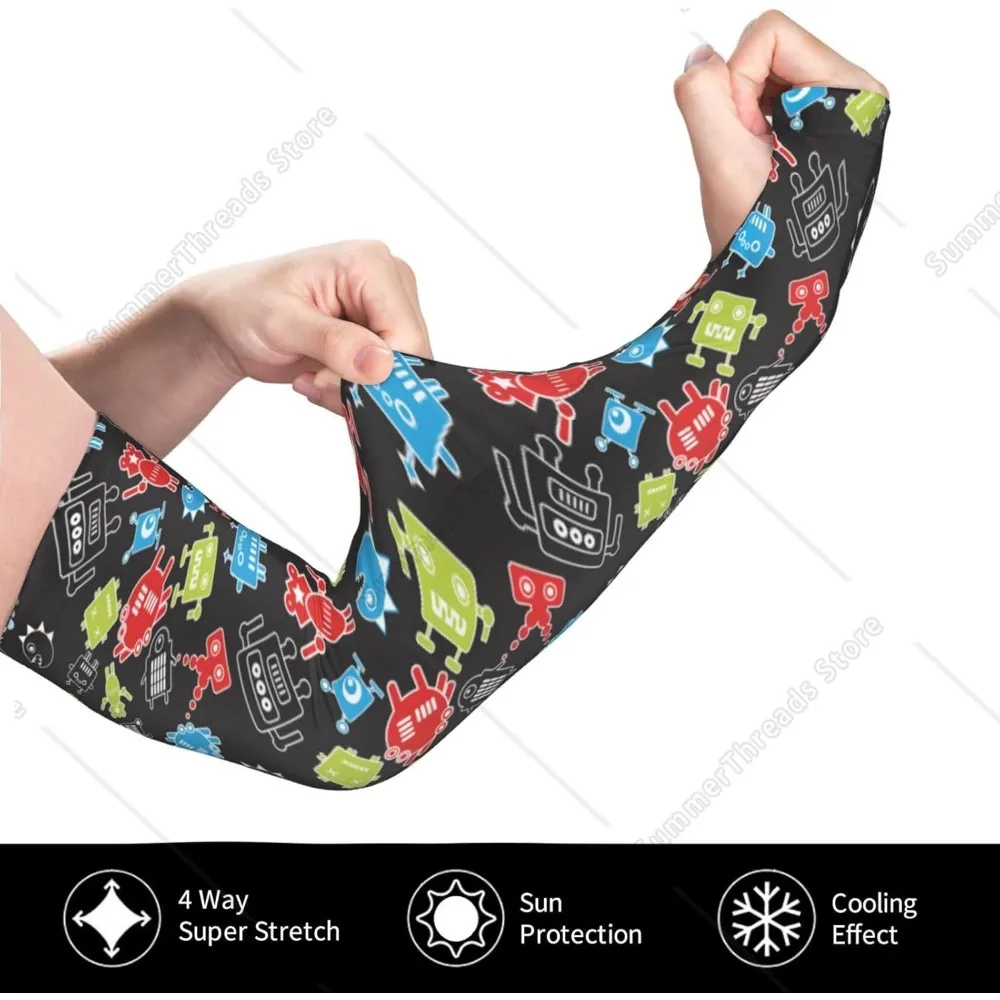 Abstract Cartoon Robot Arm Sleeves For Men Women - Cooling Sun Protection Sports Arm Sleeves To Cover Arms