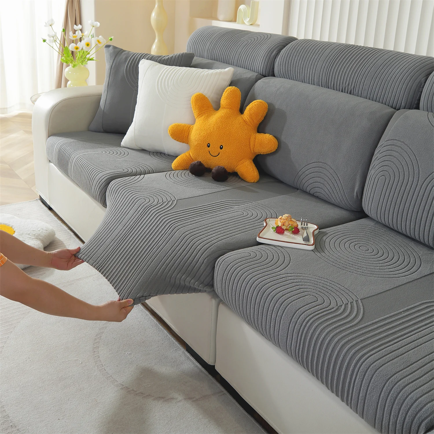 Arches Jacquard Stretch Sofa Cover Polar Fleece Removable Couch Seat Cover WashableAll Season Universal Cover