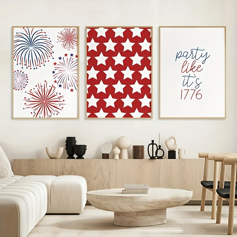 (No frame)2D Flat, 3pcs Decorative Art Set, 2D Flat, Frameless Canvas Painting, Halloween and Christmas Gift, 4th of July Pri