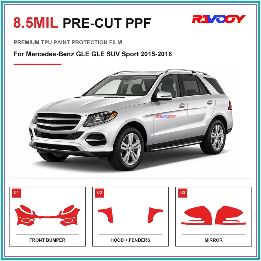 Precut PPF For Mercedes-Benz GLE GLE SUV Sport 2015-2018 8.5mil TPU Clear Paint Protection Film Self Healing Hydrophobic UV