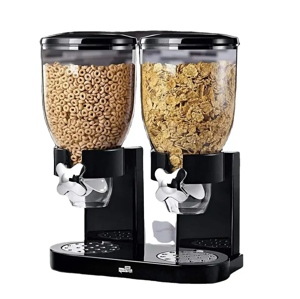 

Double Cereal Dispenser Countertop Dry Food Storage Container with Dual Control Airtight Lid for Kitchen Pantry Organization