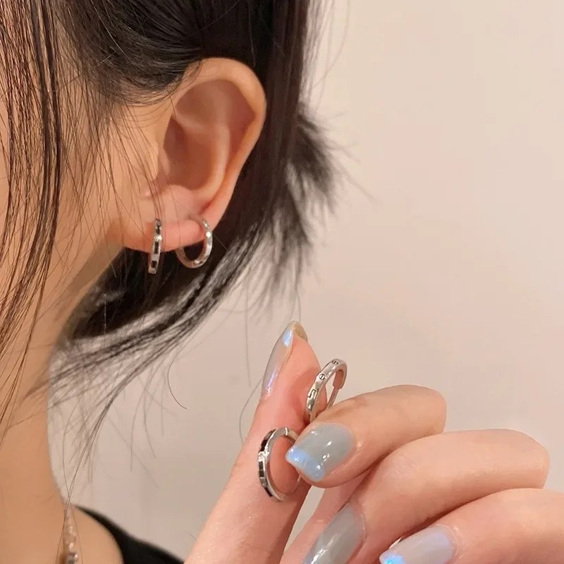 4Pcs/set  Zircon Crystal Hoop Earrings for Women Egirl New Y2K Stainless Steel Aesthetic Earring Cool Daily Wear Jewelry Gifts