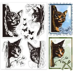 1pc Cat Corners Clear Stamps Kitten with Twig Transparent Stamp Decorative Clear Stamps Craft Stamp Rubber Stamp for Card Making
