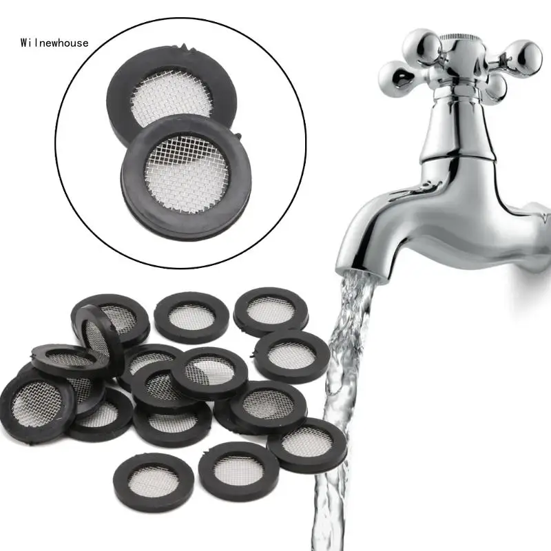 20x Stainless Steel Filter Net Gasket Rubber Washer for Water Faucet Shower for Dropship