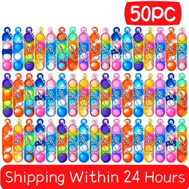 10/20/30/50PCS Rainbow Mini Keychain Pop Fidget Toys Bulk Push bubble Stress Relief Sensory Toys For Kids Adult Key Ring Pendant