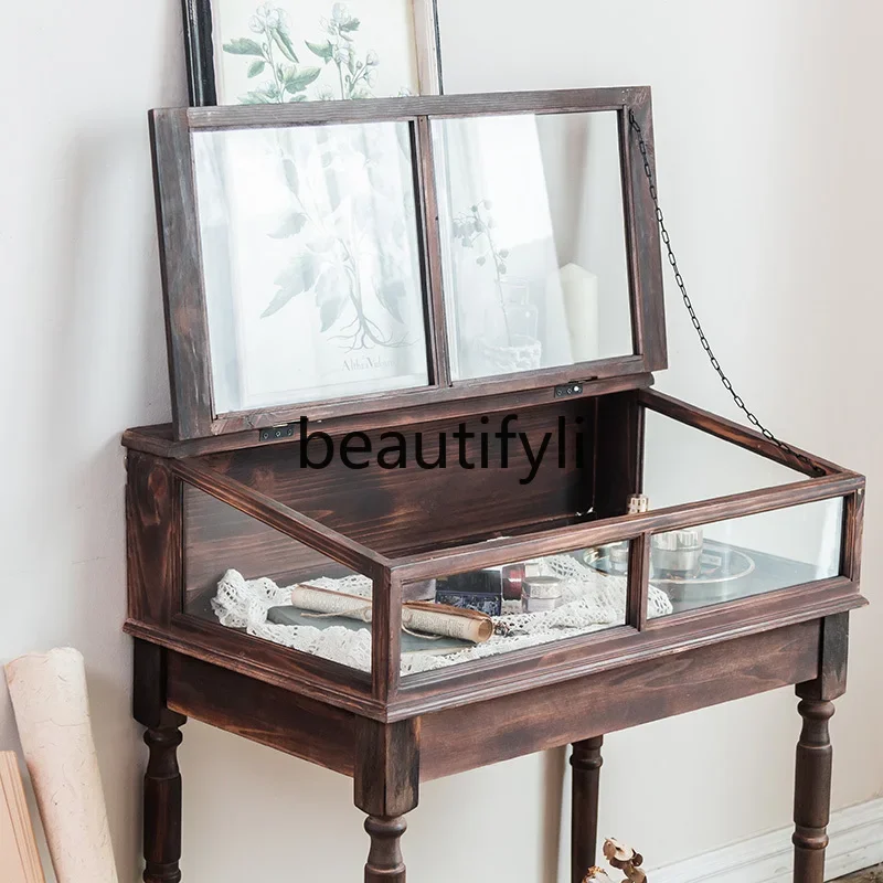 

A50 Retro pastoral style solid wood glass display storage cabinet dresser table jewelry display cabinet