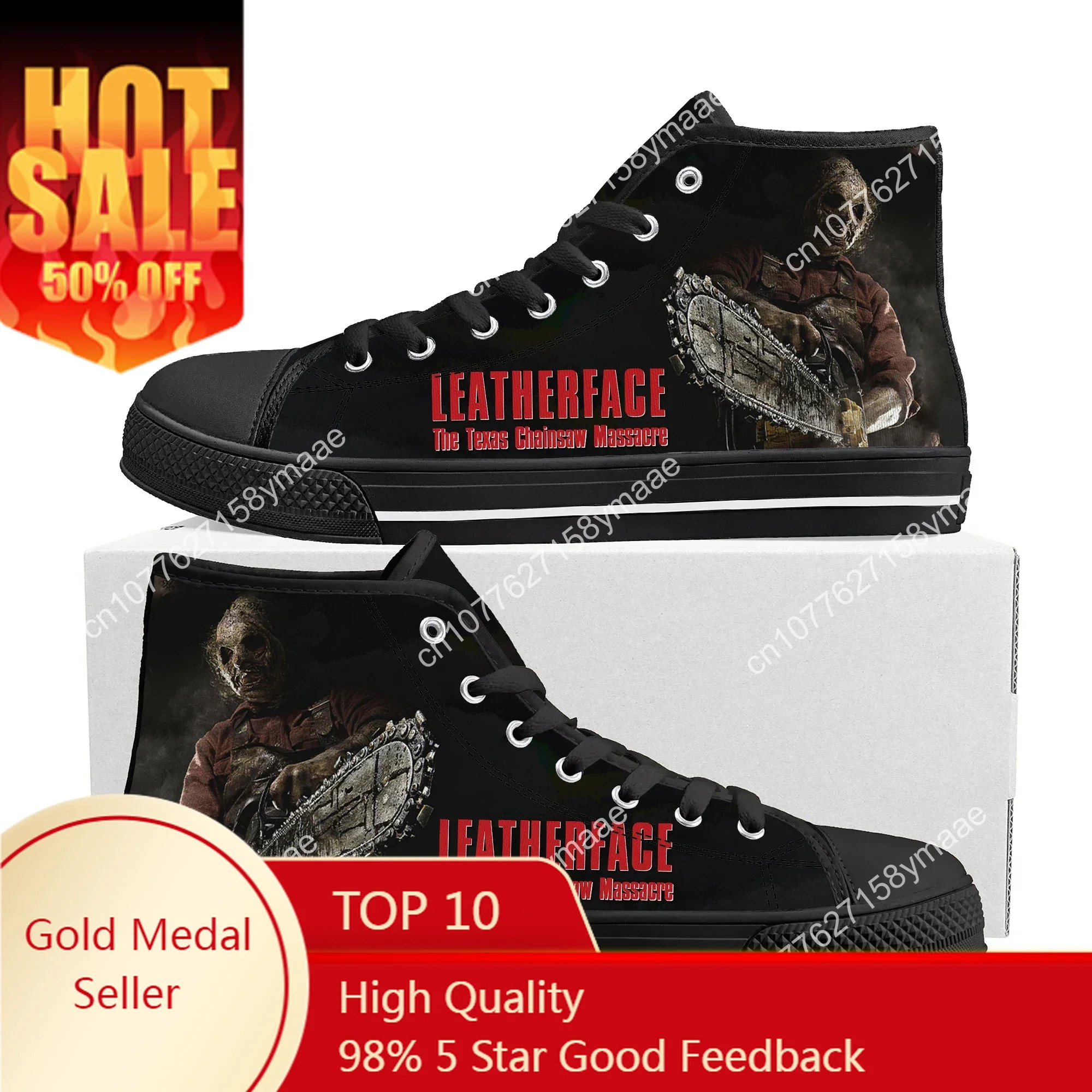 Texas Chainsaw Massacre Leatherface High Top Sneakers Mens Womens Teenager Canvas Sneaker Casual Custom Made Shoe Customize Shoe