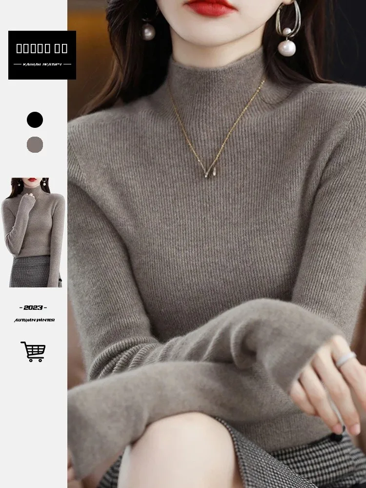 

Women's Knitted Thiened Long Sve f High Collar Base irt Autumn Winter Faion Sweet Sle Slim Fit Inner Wear Sweater