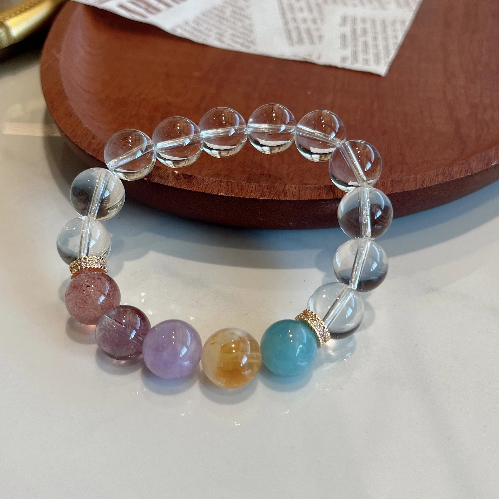 Natural White Crystal Bracelet Color Duobao Beaded Aquamarine Crystal Bracelet Fashion Light Luxury Jewelry