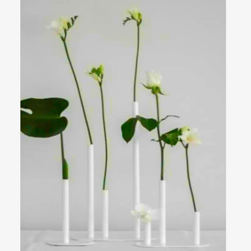 3pcs/set)single stem bud vase long stem nordic wedding vases for flowers metal home decorative white black  three headed vase