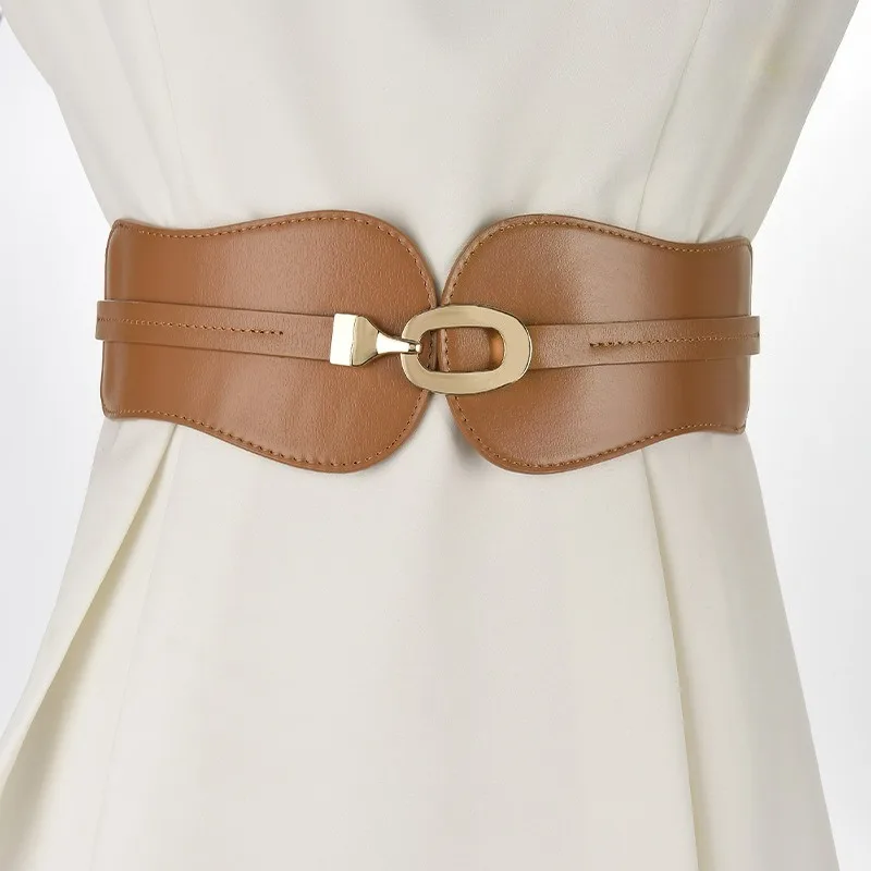 

Простой эластичный пояс для женщин, модное платье с овальной пряжкой, аксессуар для деформирования талии, классический широкий ремень