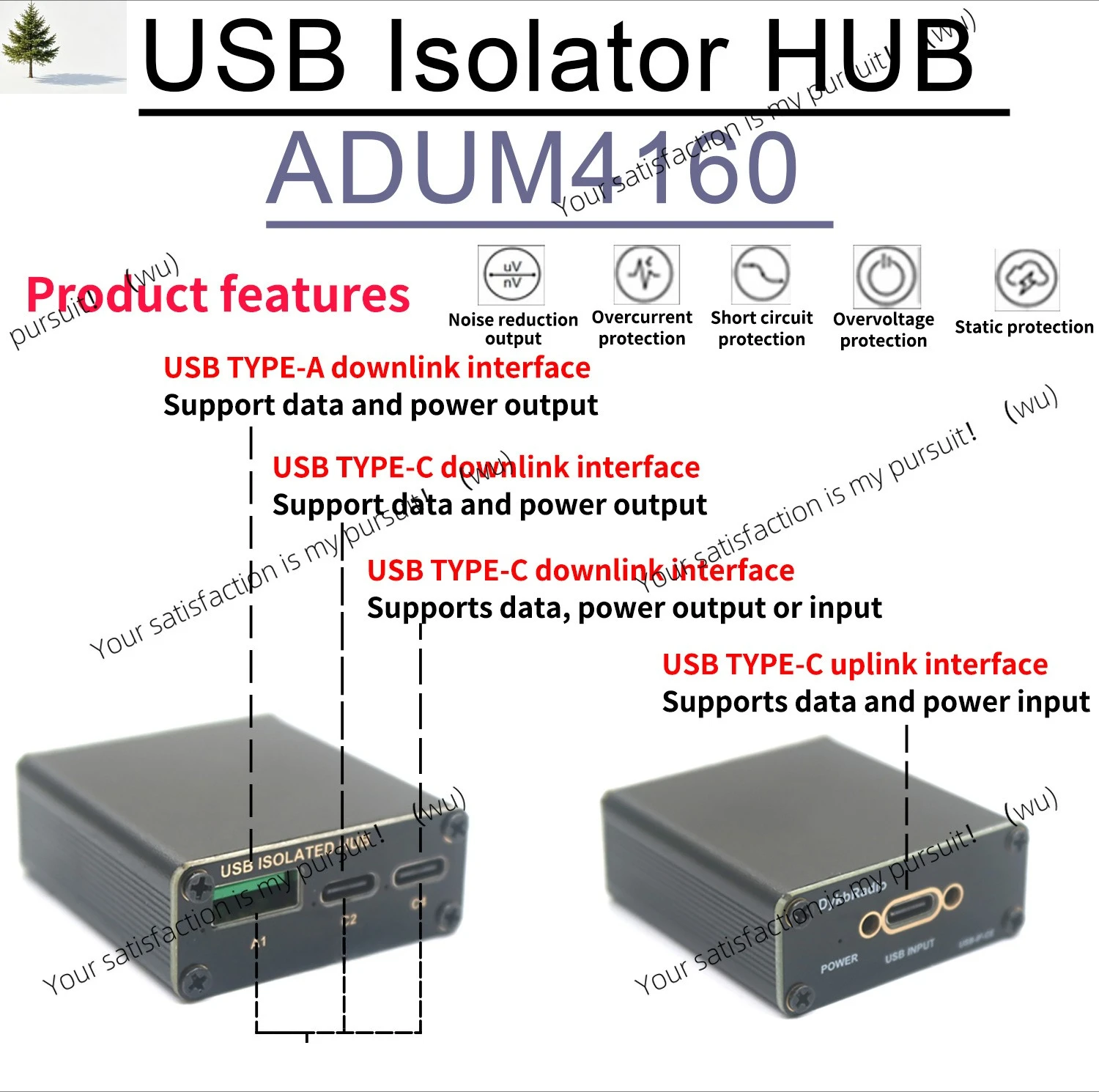 Suitable for ADUM4160 full speed/low speed USB, TYPE-C USB hub, isolated audio power supply/USB serial communication debugging