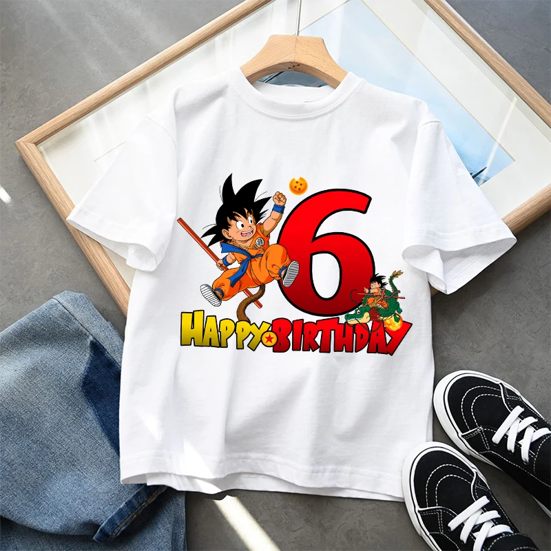 Dragon Ball Goku T Shirt Summer White Children Short Sleeves Cotton Clothes Cartoon Anime Kids Kawaii Cute Gifts Breathable Soft