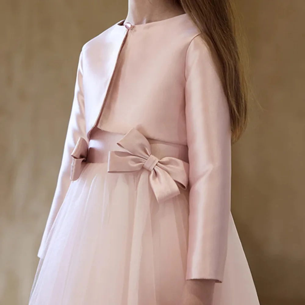 

Customized Cute Bow Girl Pageant Dress with Jaket Ball Gown Birthday Party Dress Flower Girl Dresses 2Pcs Princess Kid's Gowns