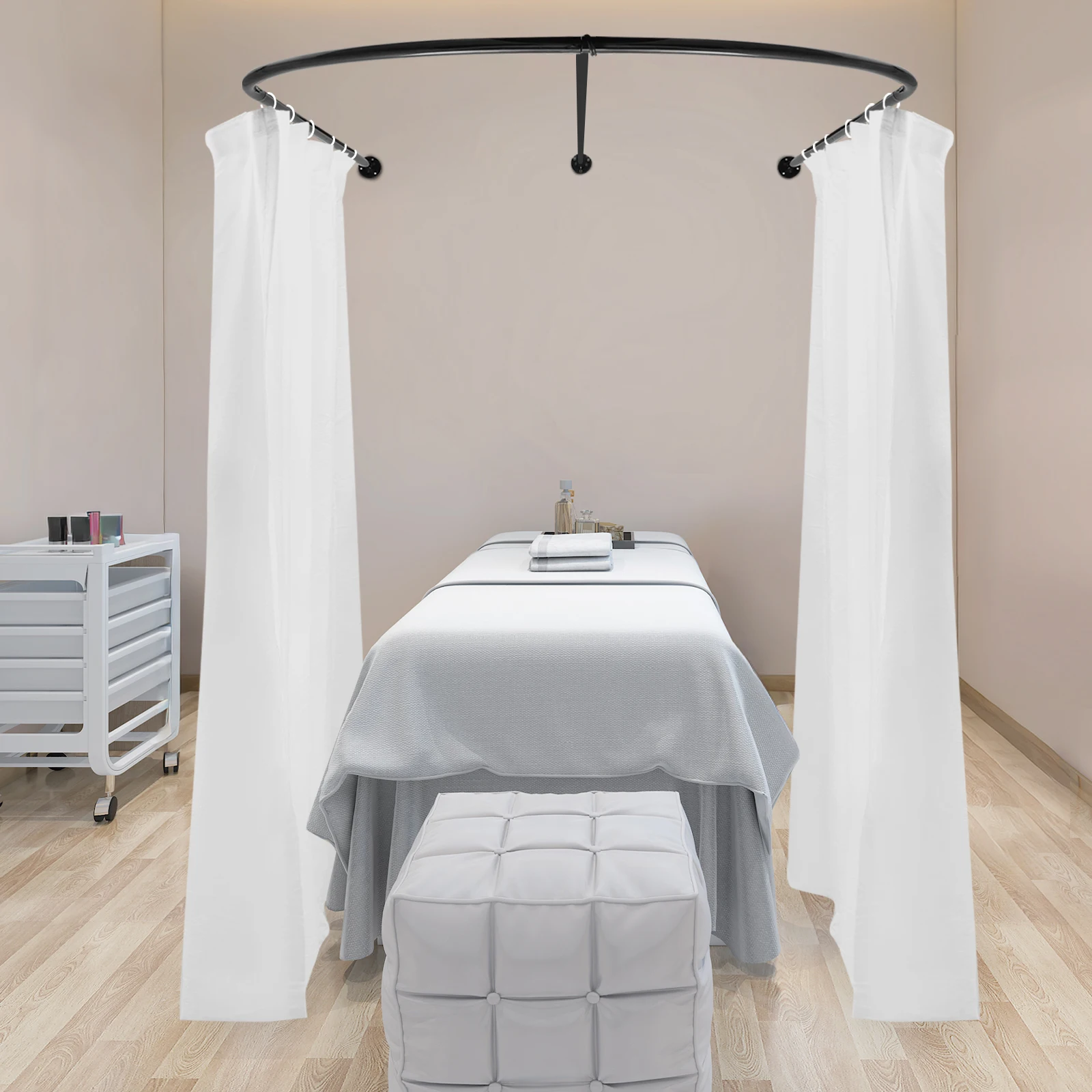 Cortina divisoria para salón de belleza, divisor de habitación con cortina, barra divisoria para habitación en forma de U con cortina para salón de belleza