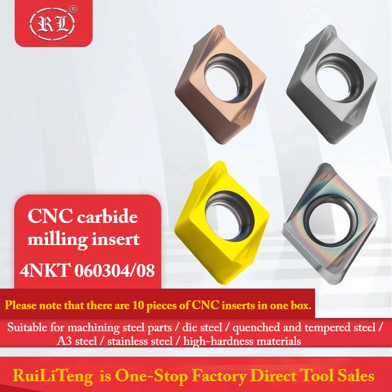 RuiLiTeng Carbide Milling Inserts 4NKT060308 Double-Sided Face Milling Cutter Fast-Forward CNC Tool 4NKT060304