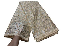 Gold White Nigerian Guipure Cord Lace Fabric 2024 High Quality Knitted Water Soluble African Lace Fabric Party Dress For Women
