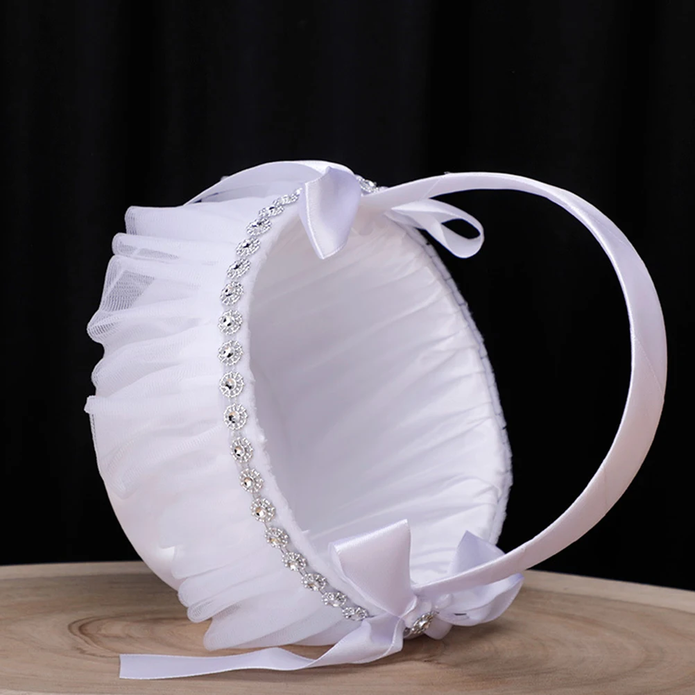 

Flower Girl Basket Wedding Petal Portable Storage Container White Bride Decoration nament Party Supplies Accessories Lace