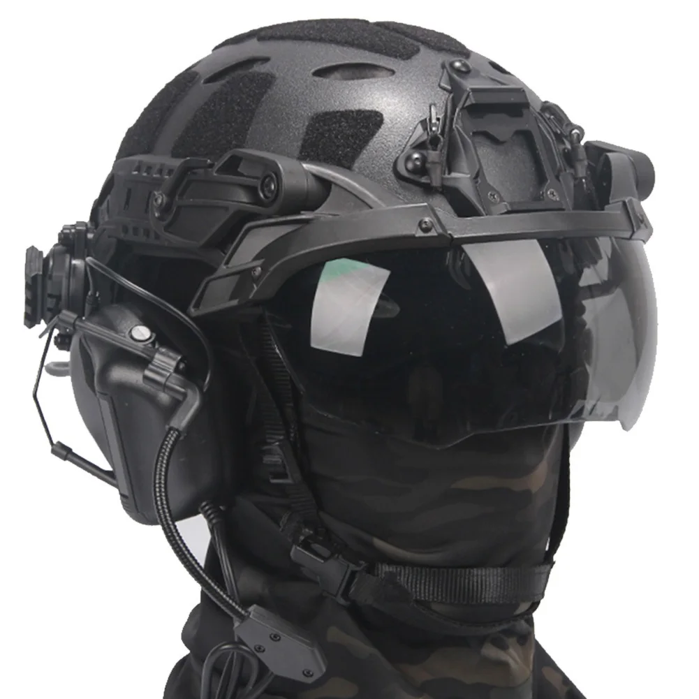 

Outdoor Tactical Airsoft Helmet Set, Anti Fog Flip Goggles Communication Headset Windproof Balaclava Mask for airsoft paintball