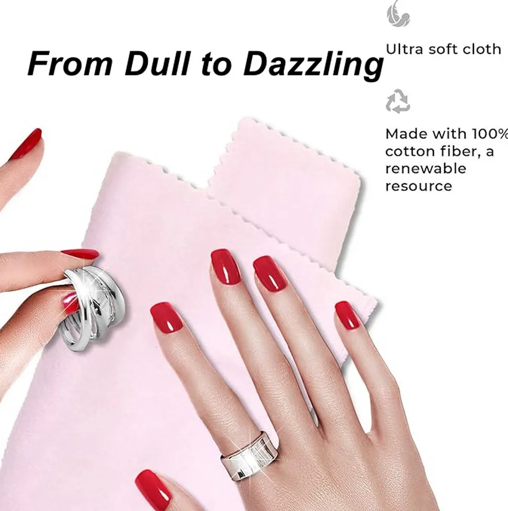 Paño de limpieza de joyería envuelto individualmente, paño de pulido rosa para plata esterlina, oro, platino, 8x8cm, 100 Uds.
