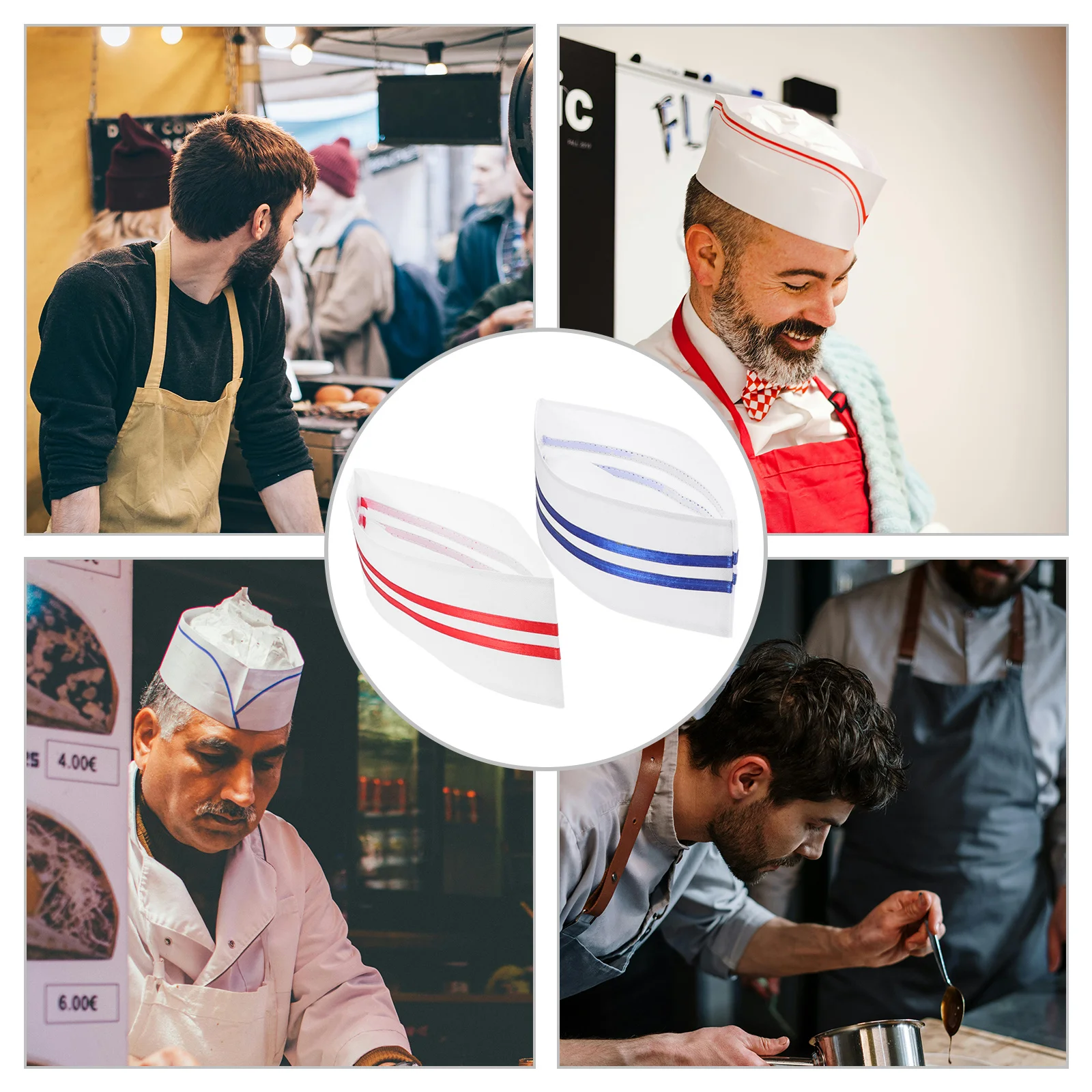 6 stücke Wiederverwendbare Kochmütze Polyester Gestreiften Koch Kappe Für Küche Backen Hotel Restaurant Kantine Food Service Arbeit Uniform Erwachsene