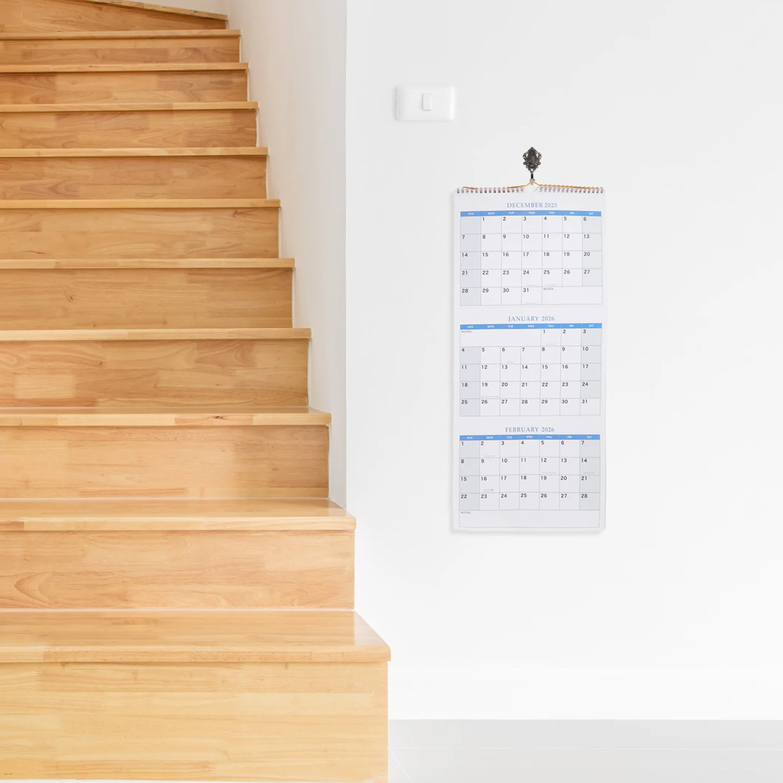 تقويم حائط لمدة 3 أشهر 2025-2027 مخطط معلق عمودي تصميم مطوي كتل يومية واسعة سلك مزدوج ربط للمنزل والمكتب