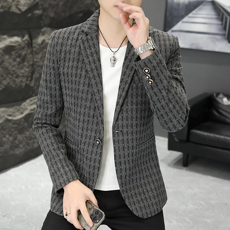 HOO 2024 Men's Autumn Wear New Jacquard Suit Jacket Youth Business Slim Handsome  blazer