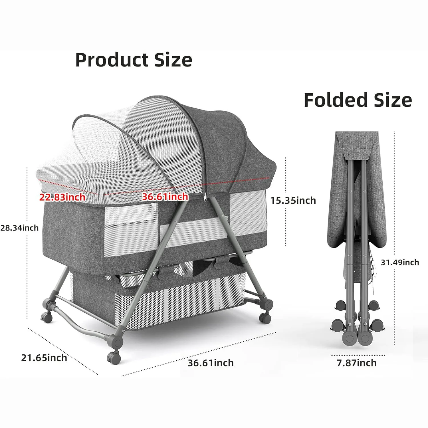 Baby Bassinet Portable Fold Rocking Bassinet for Baby Cradle Quick-Fold Bassinet for Newborn Infant Crib Toddler Bassinet