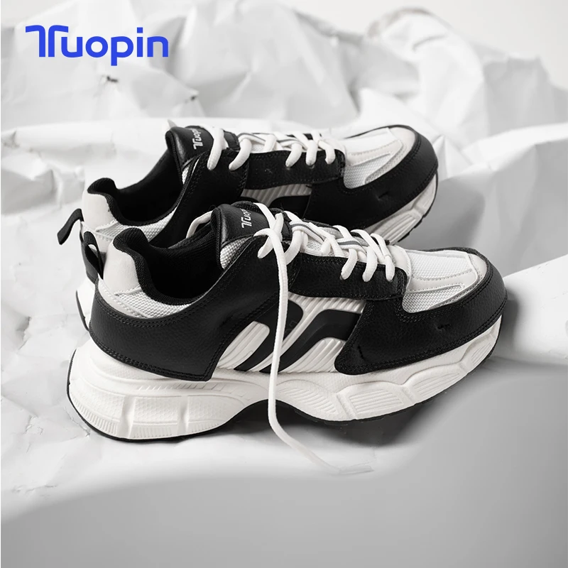 TuoPin Black and white sneakers Girl shoes New summer bread shoes Breathable platform elevation shoes for women