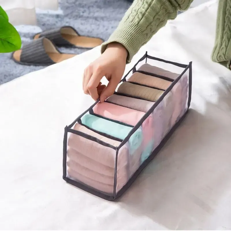 11 Grid Household Foldable Underwear Storage Box Polyester Drawer Split Mesh Socks Storage and Sorting Box