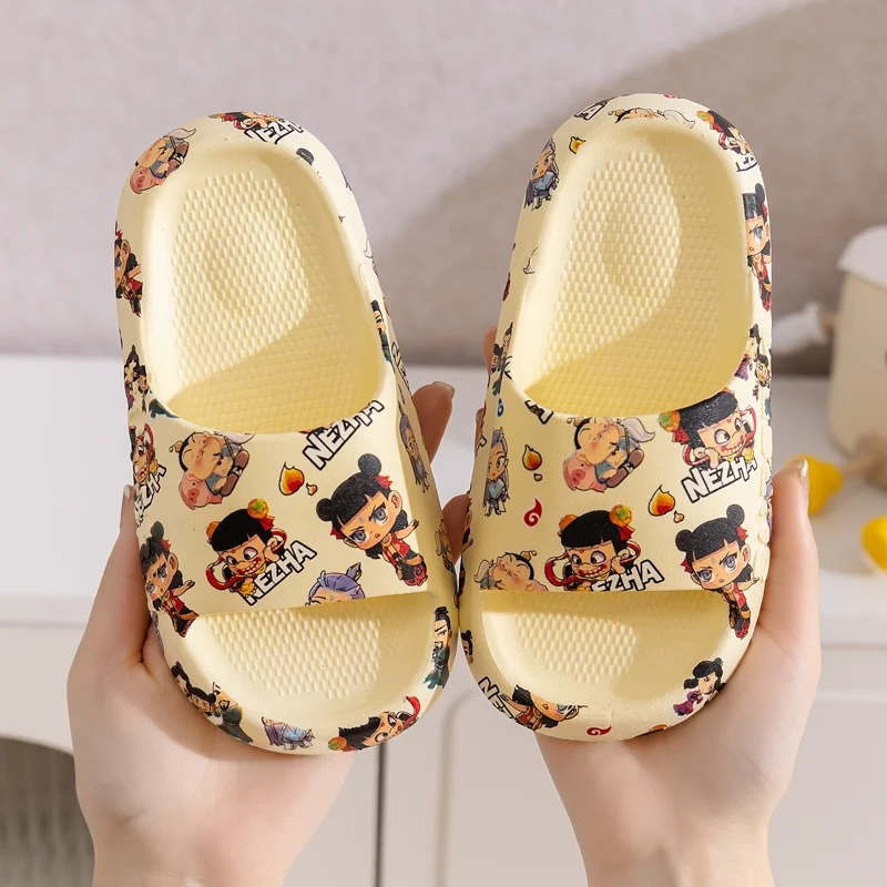 

Nezha Kids' Summer Slippers 2024 - Cartoon Non-Slip Bathroom Sandals for Boys/Girls, Cute Baby House Shoes Indoor/Outdoor