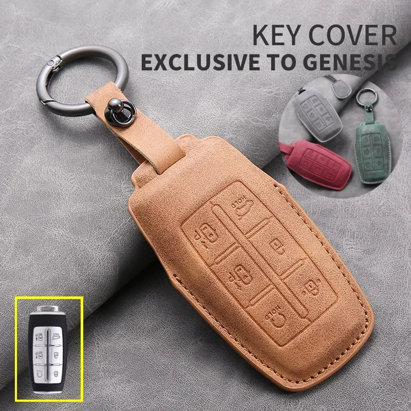 

New Sport Fashion Leather Car Key Fob Case Cover 6 Button Shell Protector Bag For Hyundai Genesis GV60 GV70 GV80 G70 G80 G90