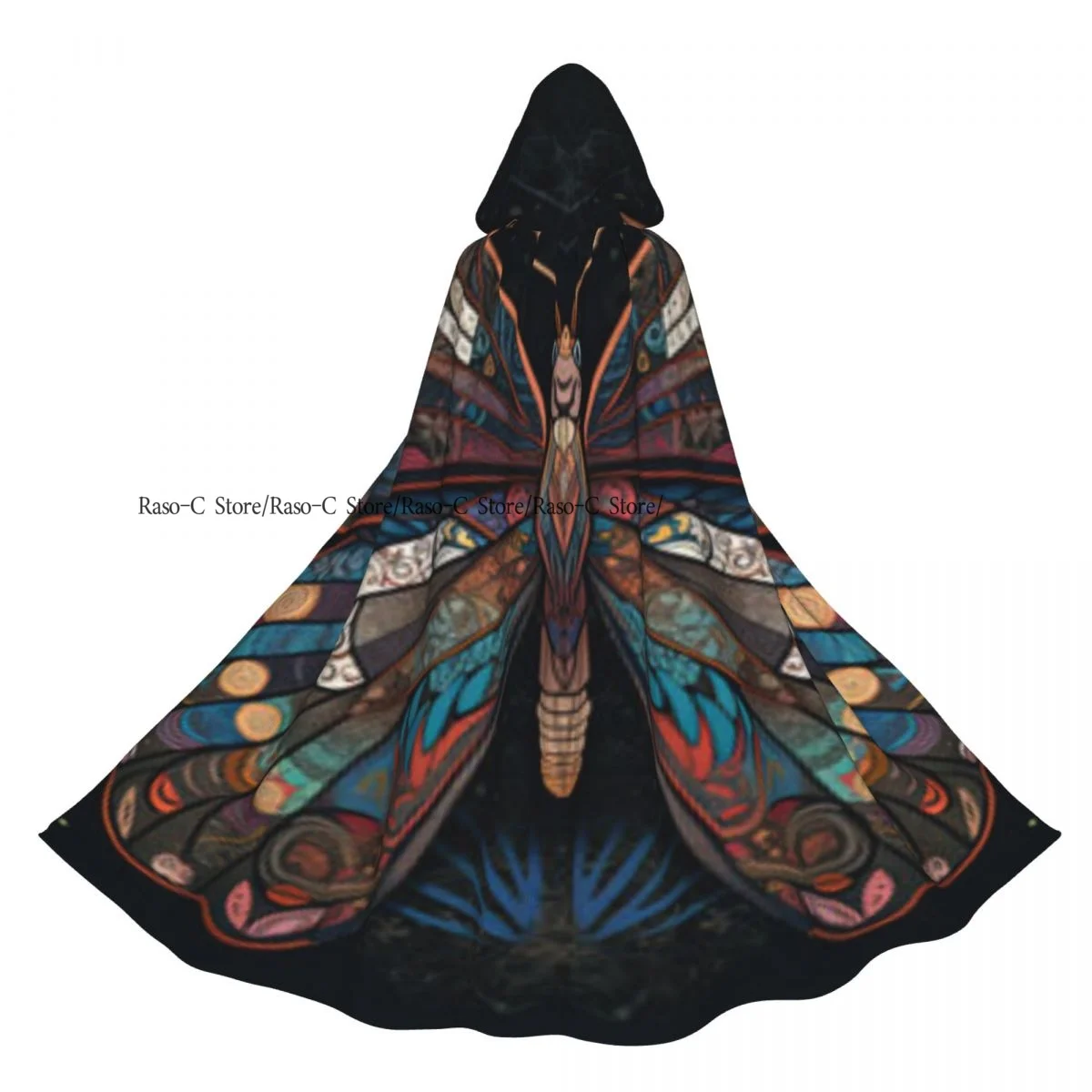 Psychedelic Trippy Butterfly Cartoon 70s Rave Style Hooded Cloak Polyester Unisex Witch Cape Costume Accessory