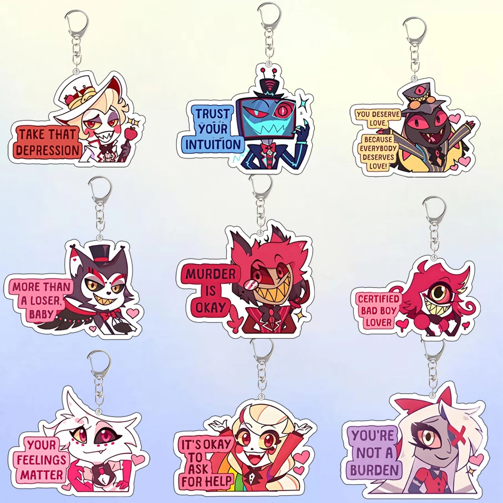 

For Anime Hazbin Hotel Vox Alastor Vaggie Angel Dust Niffty Acrylic Keychain Custom Cartoons Cute Backpack Pendant Festival Gift