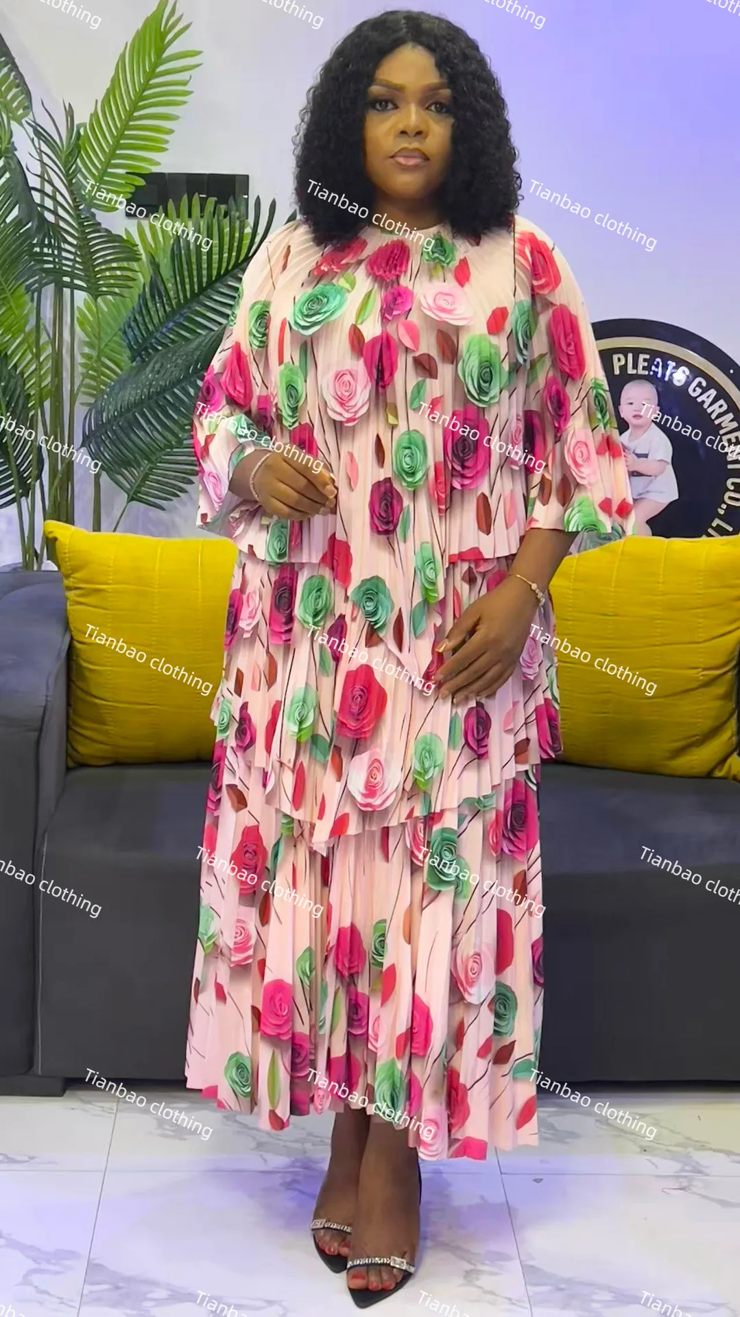 مياكي الطيات بالجملة الطباعة فستان غير منتظم قطعتين مجموعة الربط فستان طويل فضفاض مجموعة الملابس النسائية الخريف جديد